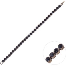 Nusnus Bronz Eskitme Bileklik Siyah Yuvarlak Zirkon Taşlı