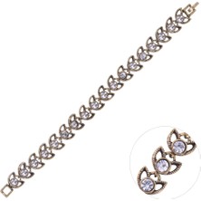 Nusnus Bronz Eskitme Bileklik Yuvarlak Swarovski Taşlı Yaprak Model