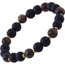 Nusnus Oniks ve Kaplangözü Taşlı Sarı Metalli Bileklik