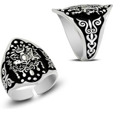 Takılingo 925 Ayar Gümüş Osmanlı Devleti Armalı Zihgir Erkek Yüzük