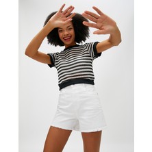 Koton Crop Tişört Kısa Kollu Bisiklet Yaka Ajurlu