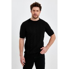 Cool Tarz Siyah Erkek Yuvarlak Yaka Örme T-SHIRT-TRZ10237R05XL