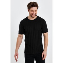Cool Tarz Siyah Erkek Yuvarlak Yaka Örme T-SHIRT-TRZ10236R04S