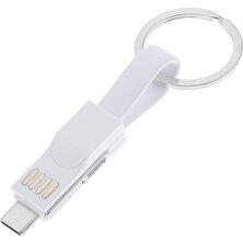 Mini Anahtarlık USB Kablo Mikro Tipi Veri Kablosu Beyaz (Yurt Dışından)