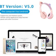 teknosepetim Kedili Kedi Cat Işıklı Rgb Kulaküstü Bluetooth Kulaklık P47M Aux Sd Card Girişli