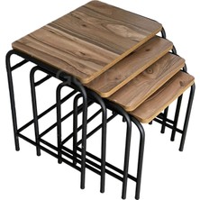 Güvenç Zigon Sehpa Metal Siyah Ayaklı Ceviz Desen