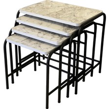 Güvenç Zigon Sehpa Metal Siyah Ayaklı Beyaz Mermer Desen