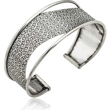 Stil Love Gümüş Eskitme Desenli Bayan Bilezik