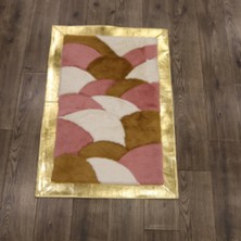 Dericibey Pembe Kahverengi Gold Bordürlü Peluş Halı 80 x 150 cm