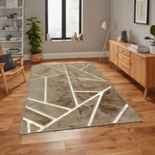 Dericibey Karamel Gold Çizgili Kros Model Peluş Halı 120 x 180 cm