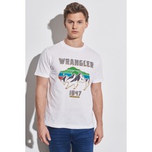 Wrangler Regular Fit Normal Kesim %100 Pamuk Bisiklet Yaka Kırık Beyaz Tişört