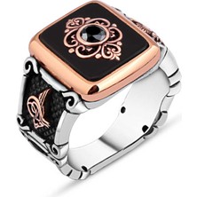 Amberkan Oniks Taş Ortası Zirkon Taşlı Erkek Yüzük