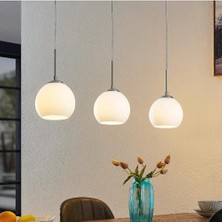 Demet Habek My Lights Mylıghts Masa Üstü Inox Sıralı Opal Camlı Modern Üçlü Avize Her Oda Için Tercih Edilebilir Metal ve Cam Birarada Kullanılmıstır