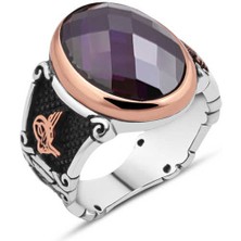 Amberkan Kesme Ametist Taşlı Erkek Yüzük