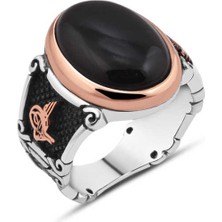 Amberkan Kapşonlu Oniks Taşlı Erkek Yüzük