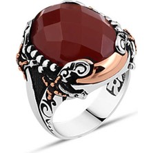 Amberkan Kesme Akik Taşlı Kenarı Kılıçlı Erkek Yüzük