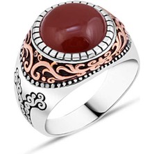 Amberkan Kırmızı Akik Taşlı Kapşonlu Erkek Yüzük