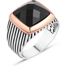 Amberkan Kesme Siyah Zirkon Taşlı Erkek Yüzük