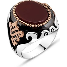 Amberkan Kırmızı Akik Taşlı Erkek Yüzük