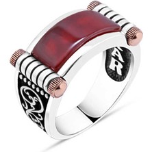 Amberkan Kırmızı Akik Taşlı Erkek Yüzük