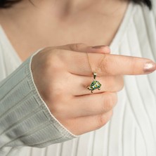 Kayra Mücevher Kaplumbağa Yeşil Mineli Altın Kolye AK48