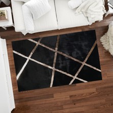 Dericibey Bronz Varaklı Siyah Peluş Halı 80 x 150 cm