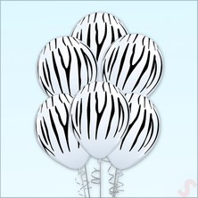 Süsle Bebek ve Parti Zebra Baskılı Beyaz Balon, 30CM x 6 Adet