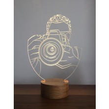 By Lamp Fotoğrafçı Figürlü Dekoratif Hediye Led Masa Lambası | 7 Işık Rengi | Ahşap Taban