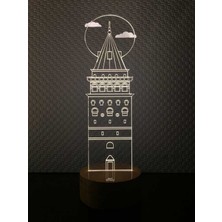 By Lamp Galata Kulesi 2 Figürlü Dekoratif Hediye Led Masa Lambası | 7 Işık Rengi | Ahşap Taban