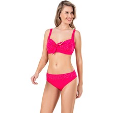 Endeep Kadın Fiyonk ve Taş Detaylı Büyük Beden Pembe Bikini Takımı