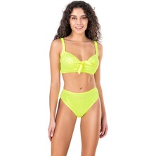 Endeep Kadın Fiyonk ve Taş Detaylı Büyük Beden Sarı Bikini Takımı