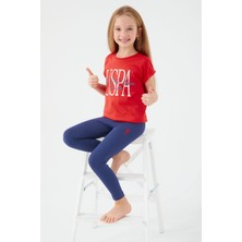 U.S. Polo Assn. Inclined Writing Kırmızı Kız Çocuk Tayt Takım