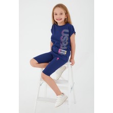 U.S. Polo Assn. Navy Blue Written Lacivert Kız Çocuk Tayt Takım