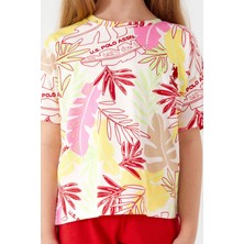 U.S. Polo Assn.  With Leaf Patterns Beyaz Kız Çocuk Kısa Kol Pijama Takım
