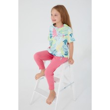 U.S. Polo Assn.  With Leaf Patterns Açık Yeşil Kız Çocuk Kısa Kol Pijama Takım