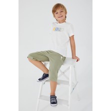 U.S. Polo Assn. Square Font Detail Krem Erkek Çocuk Kapri Takım