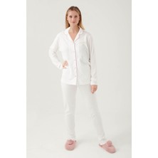 Pıercardın Bayan Yetişkin Gömlek Pijama Takımı Krem