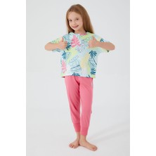 U.S. Polo Assn.  With Leaf Patterns Açık Yeşil Kız Çocuk Kısa Kol Pijama Takım