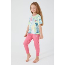 U.S. Polo Assn.  With Leaf Patterns Açık Yeşil Kız Çocuk Kısa Kol Pijama Takım
