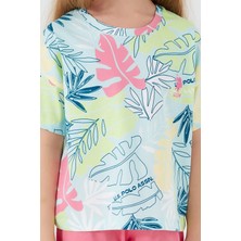 U.S. Polo Assn.  With Leaf Patterns Açık Yeşil Kız Çocuk Kısa Kol Pijama Takım