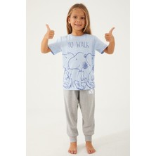 Snoopy To Walk Mavi Kız Çocuk Kısa Kol Pijama Takım