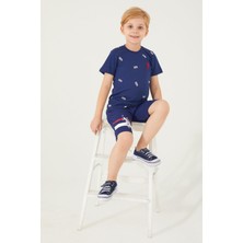 U.S. Polo Assn. Shaped Small Writing Lacivert Erkek Çocuk Bermuda Takım