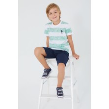 U.S. Polo Assn. Stripe Pattern Çam Yeşili Erkek Çocuk Bermuda Takım