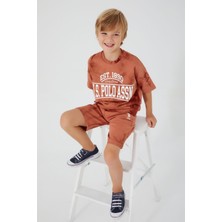 U.S. Polo Assn. Written In White Bold Kahverengi Erkek Çocuk Bermuda Takım