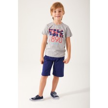 U.S. Polo Assn. Palm Leaf Detail Gri Melanj Erkek Çocuk Bermuda Takım