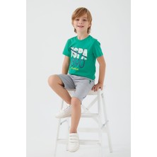 U.S. Polo Assn. Çam Yeşili Erkek Çocuk Bermuda Takım Rahat Kesim Modern Desenli Tasarım