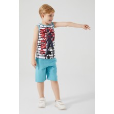 Marvel Spider-Man Shadowed Mavi Beyaz Erkek Çocuk Bermuda Takım