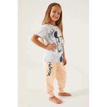 Minnie Mouse Candy Minnie Gri Kız Çocuk Kısa Kol Pijama Takım