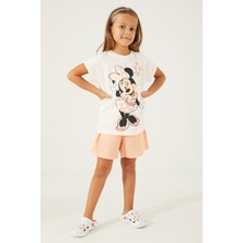 Minnie Mouse Pink Hearts Beyaz Kız Çocuk Şort Takım