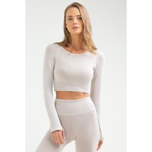 Speedlife  Taş Slim Fit Düz O Yaka Yüksek Bel Kadın Toparlayıcı Seamless Crop Tayt Takım - SSB0010